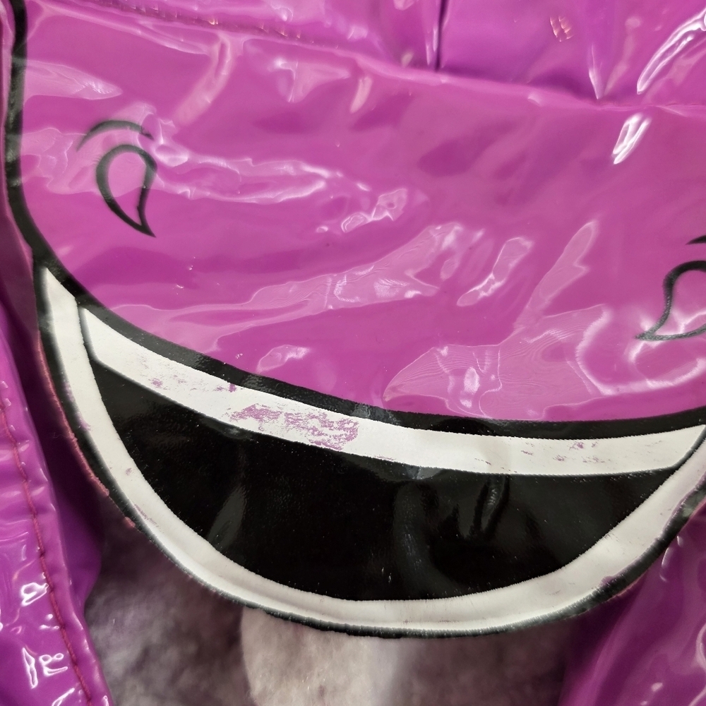 Vintage 90s Barney Dinosaur Kids Raincoat Hooded Purple PVC Jacket Costume - Picture 9 of 16